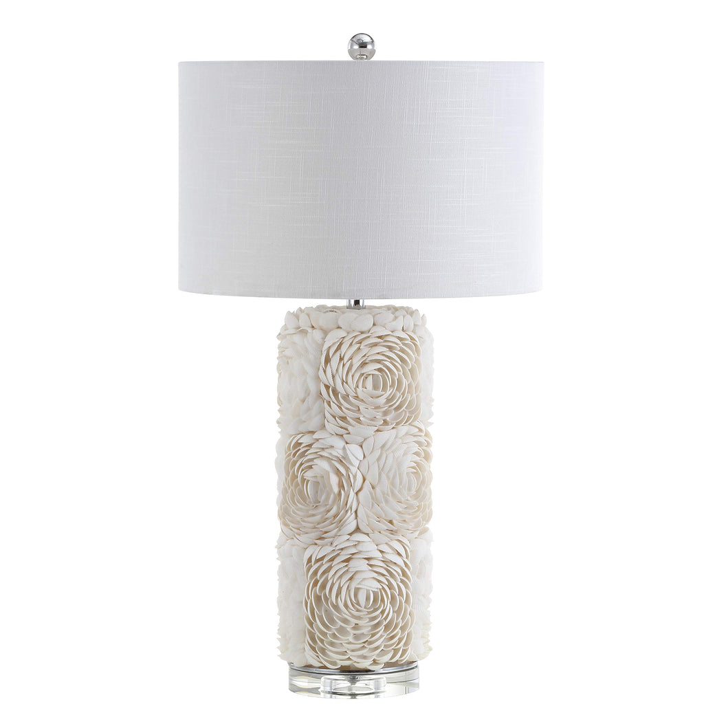 Rosette 28.5" Seashell Resin Column Table Lamp, Cream
