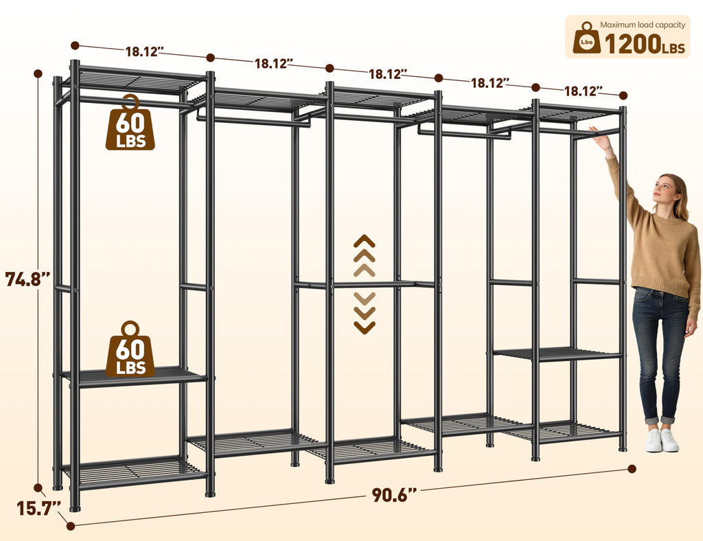 Freestanding Closet 1200LBS Heavy Duty Metal Closet System