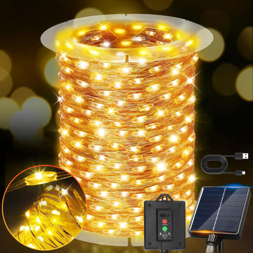 203FT 600LED Solar Fairy String Lights Outdoor Warm White 8 Modes