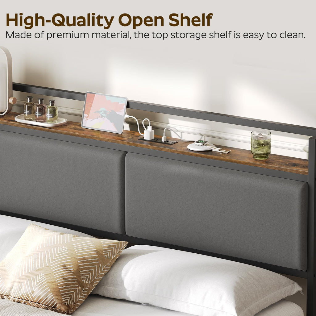 Headboard Only with Storage, Upholstered Head Board with Charging Station, Height Adjustable, Sturdy and Stable