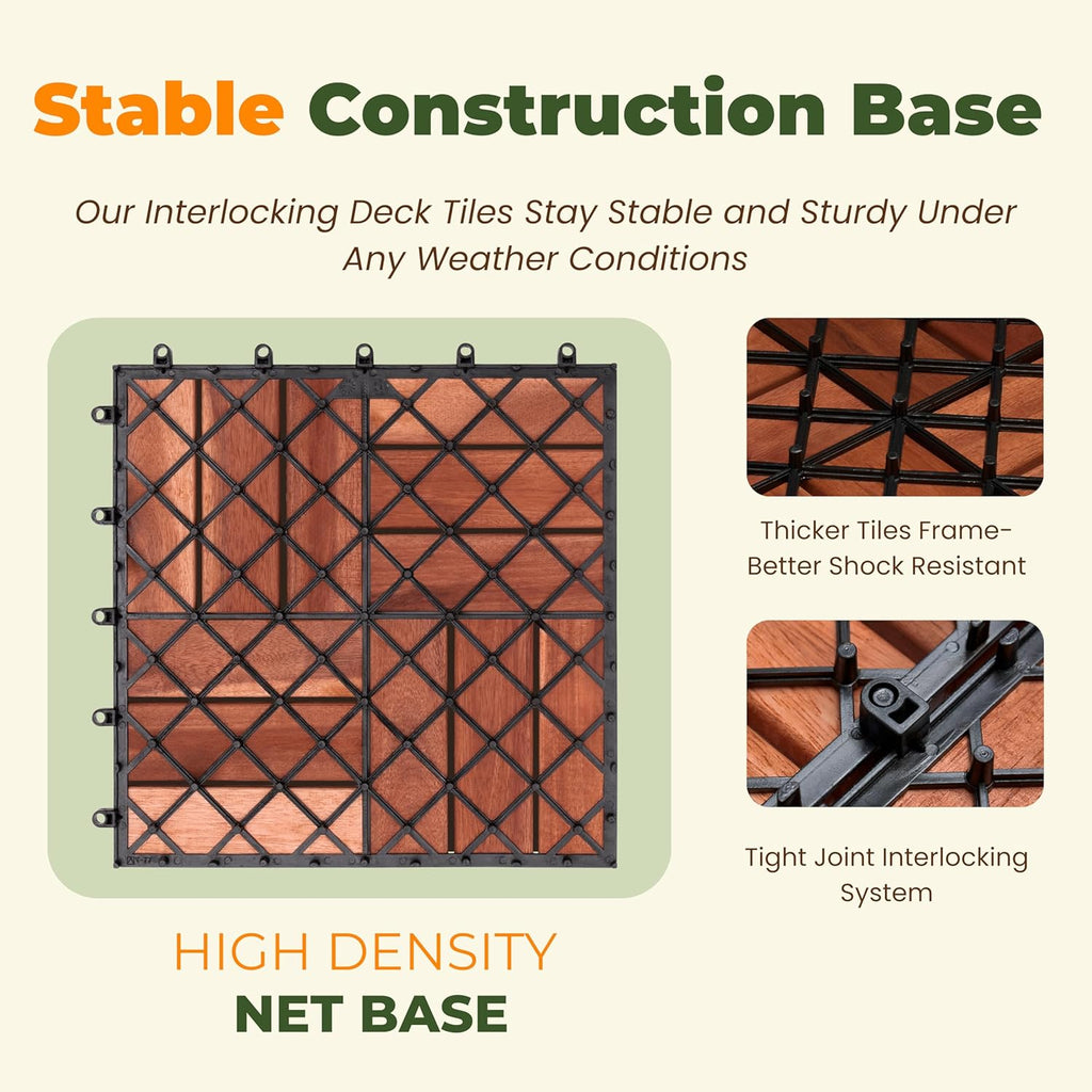 Premium Patio Deck Tiles, 10 PCs 12”x12” Snap Together Patio Flooring for Outdoor, Balcony, Porch, Poolside, Waterproof