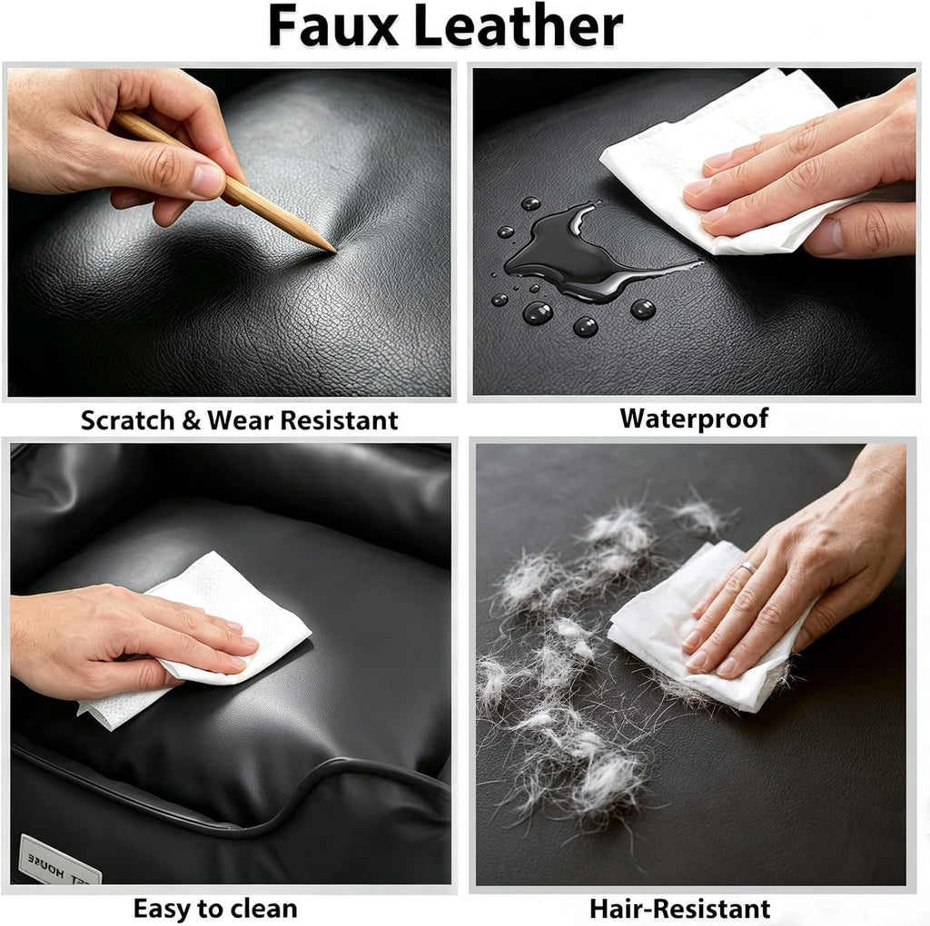 Faux Leather Dog Bed, Waterproof Cat Sofa Bed with Non-Slip Bottom