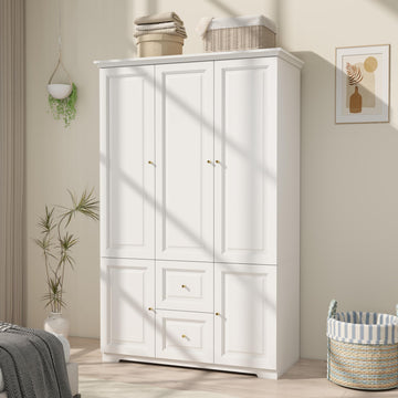 White Armoire Wardrobe Closet with 2 Drawers: 75" H x 47" W
