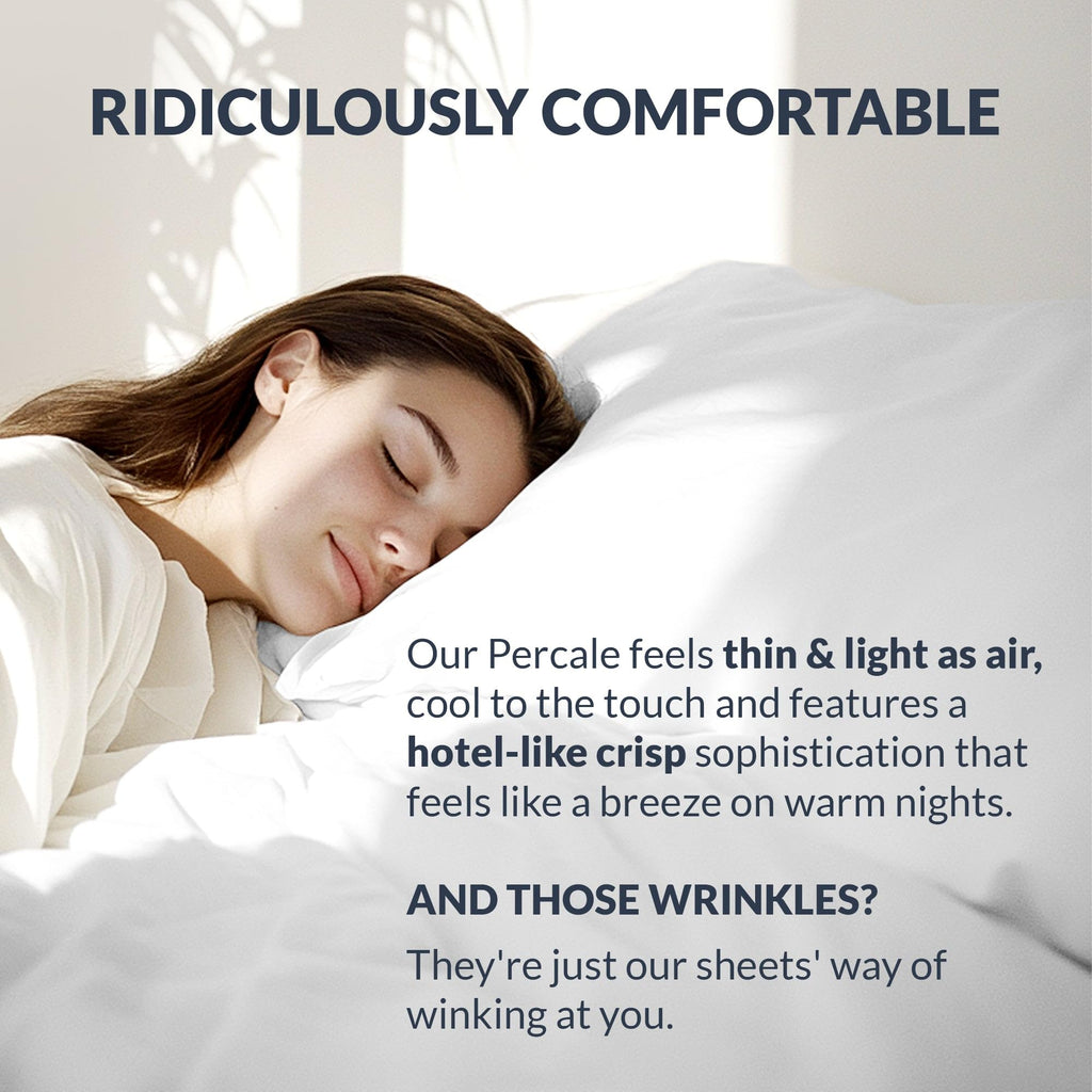 100% Cotton Percale Sheets Queen Size, Cool & Crisp, 4 Pcs, White