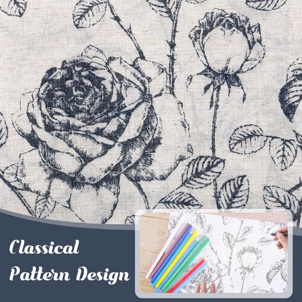 Boho Floral Linen Curtains, Semi Sheer Light Filtering Curtain, Drapes 108 Inch Length 2 Panels Set, Grommet