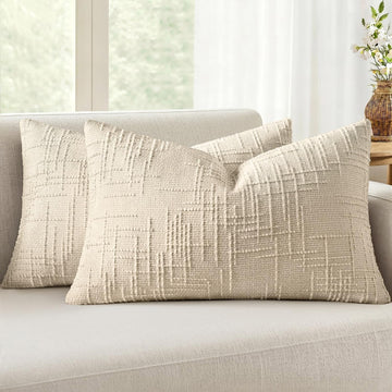 Chenille Textured Lumbar Throw Pillow Covers Beige 12x20 Set of 2