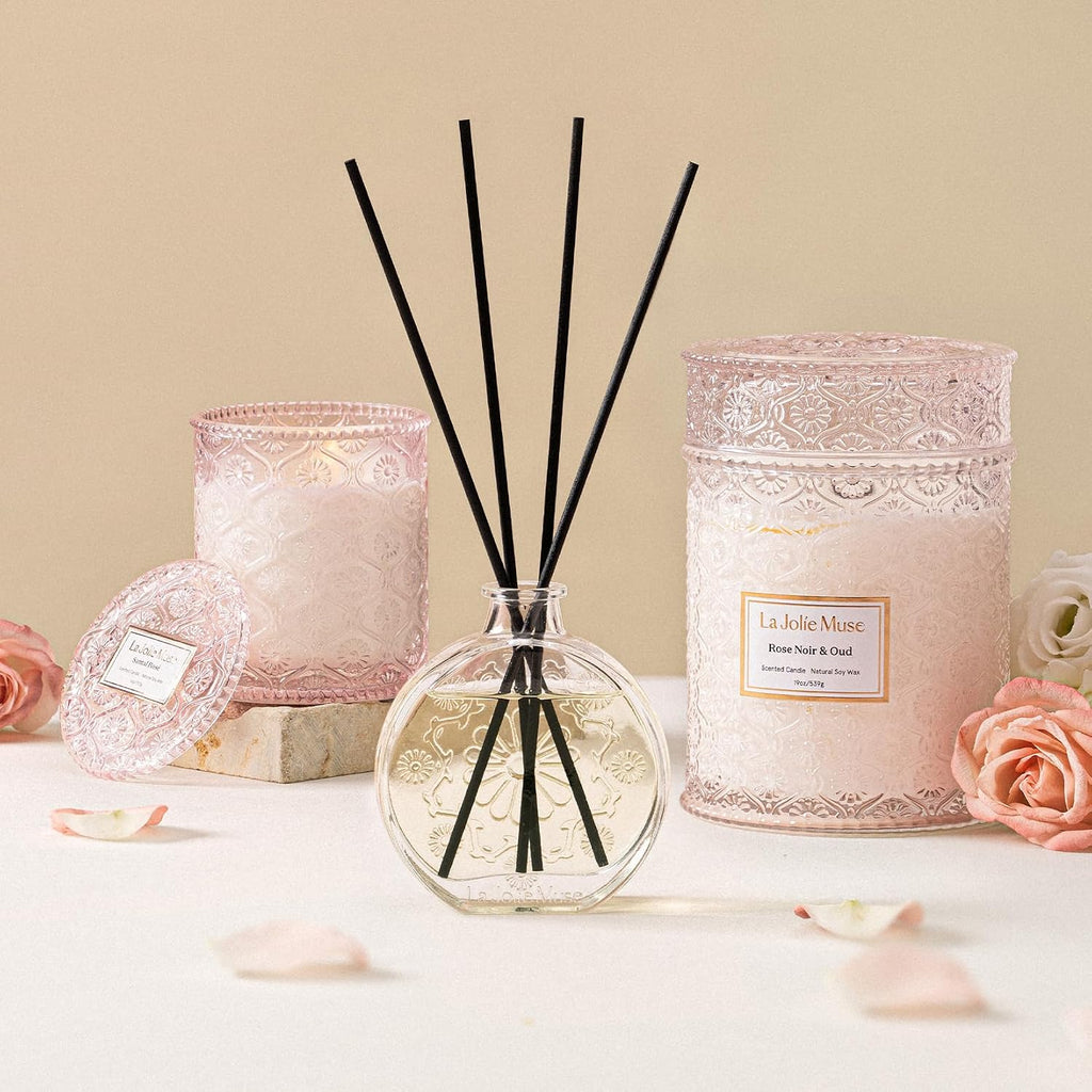 Santal Rosé Reed Diffuser, Scented Room Diffuser Set