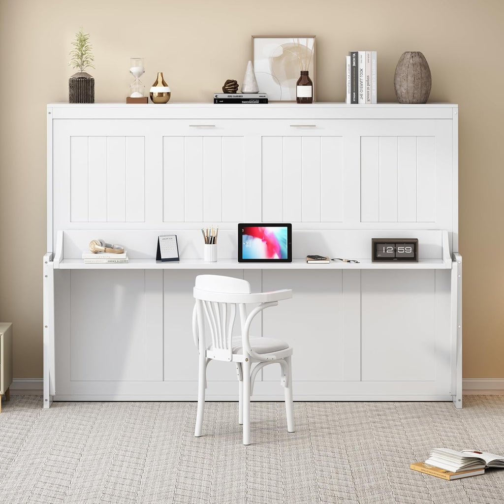 Queen Horizontal Murphy Bed with Desk, Murphy Bed can be Folded into a Cabinet, Hideaway Wall Bed Frame Space-Saving