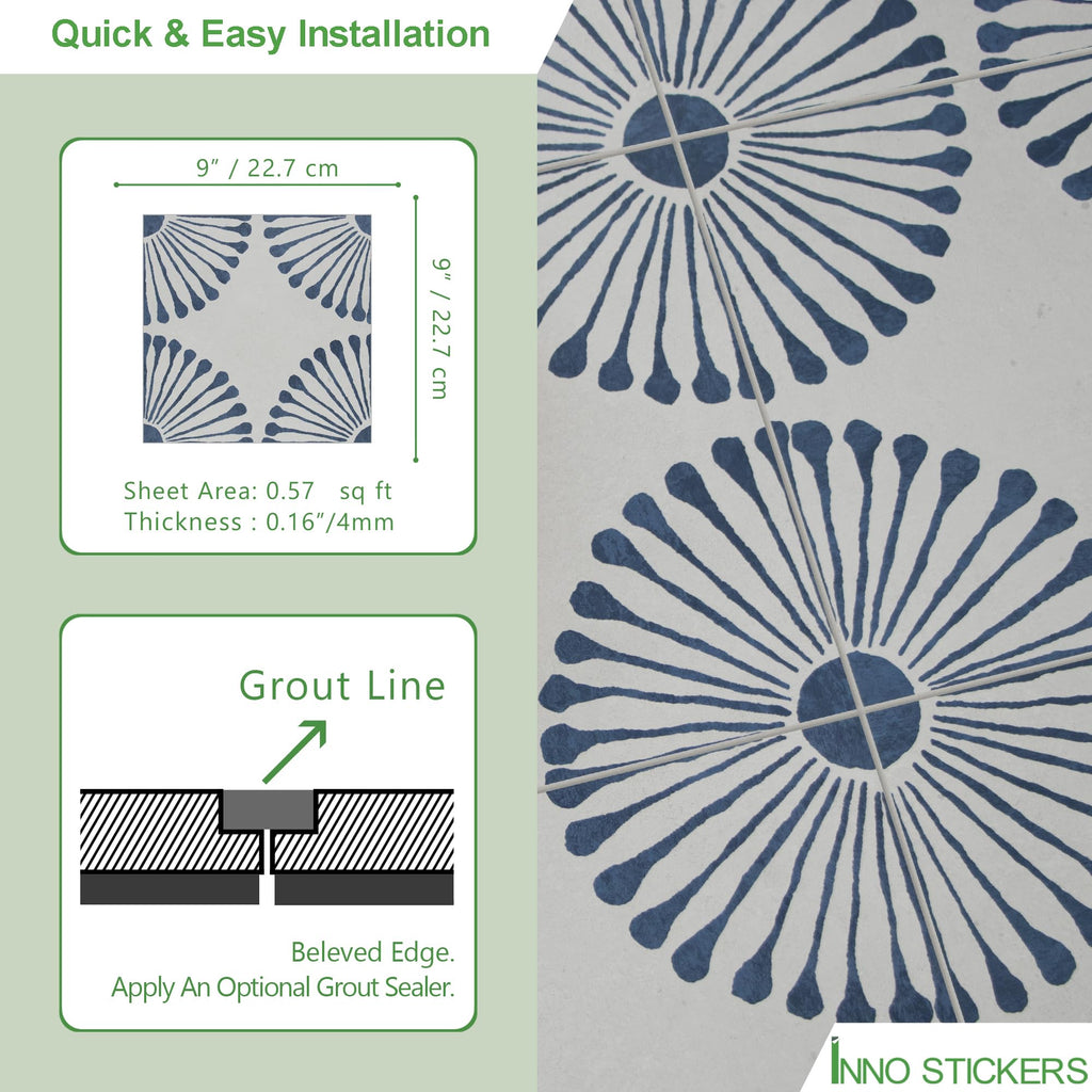 16-Sheet Peel and Stick Floor and Wall Tile, 9" x 9" Blue Stone Composite Self Adhesive Vinyl Flooring, Patterned