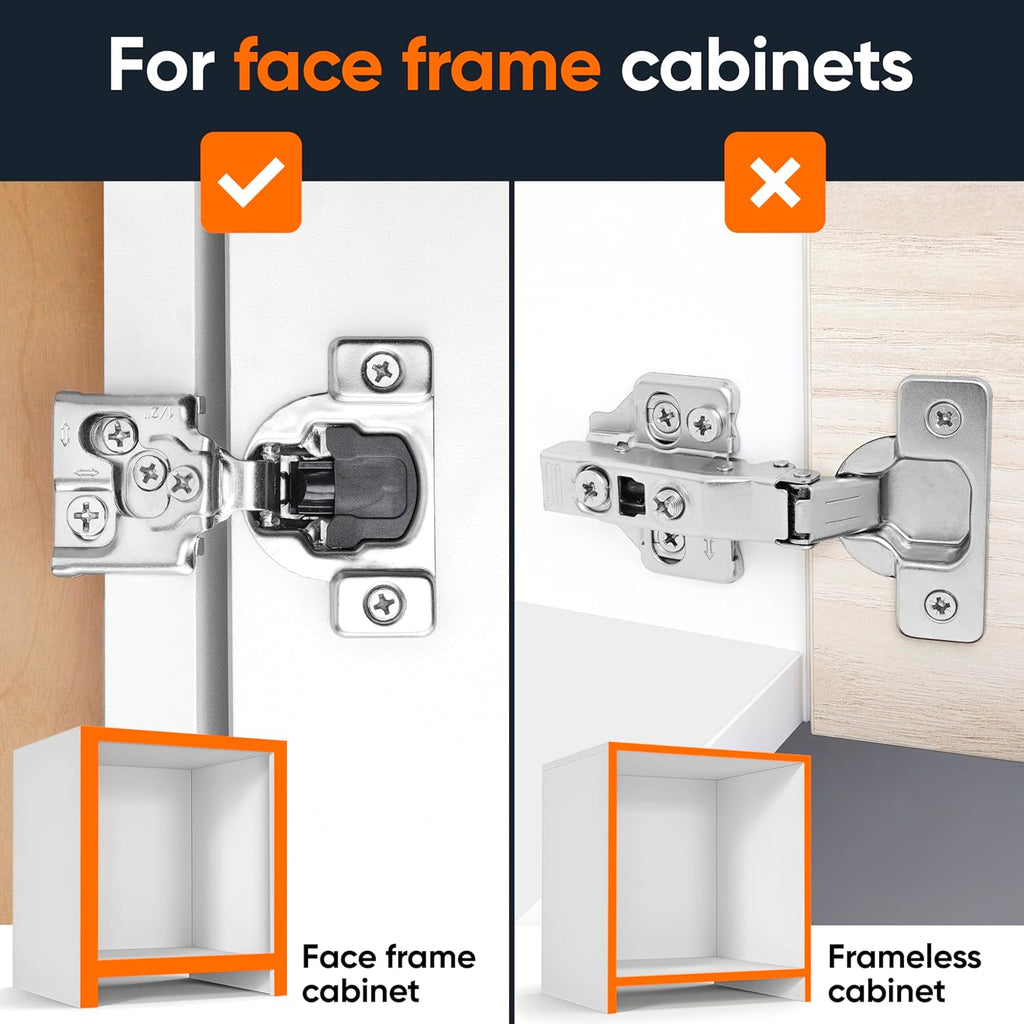 50 Pack(25 Pair) 1/2" Overlay Soft Close Cabinet Hinges & Bath - Concealed Soft Close Hinge Door w Self Closing Damper
