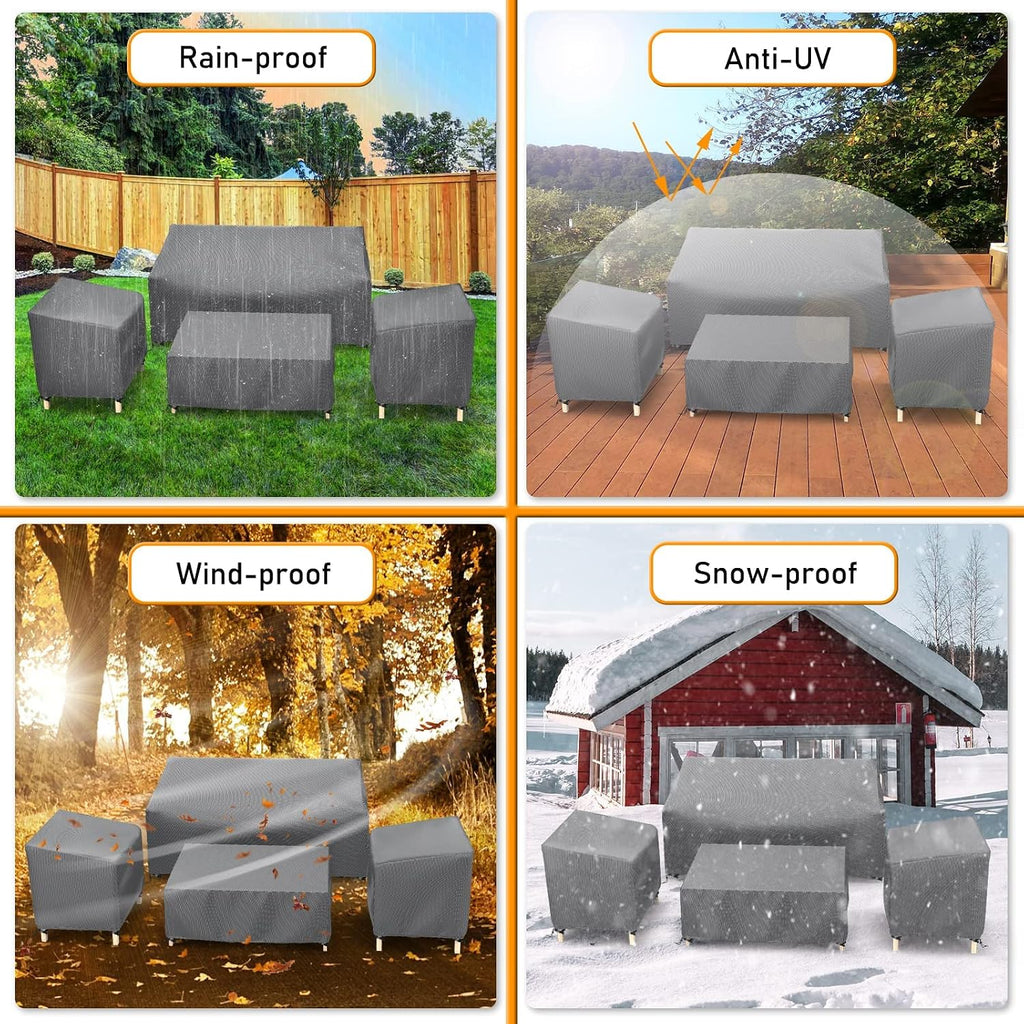 Patio Furniture Covers | Outdoor Furniture Cover Waterproof 4 Piece Set for Chairs, Couch, Coffee Table , Grey