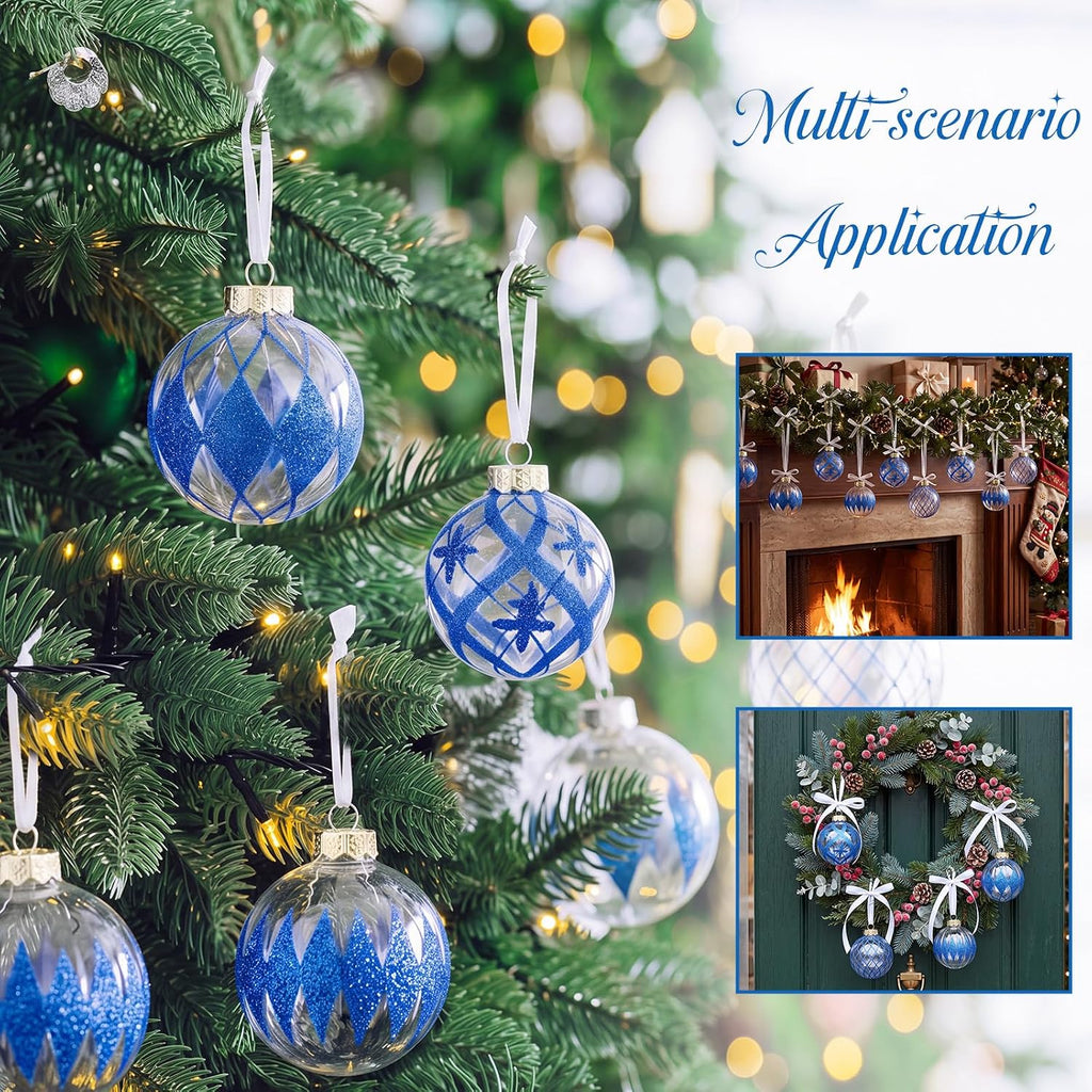 Christmas Ball Ornament Sets Xmas Decorations, Blue - Set of 12