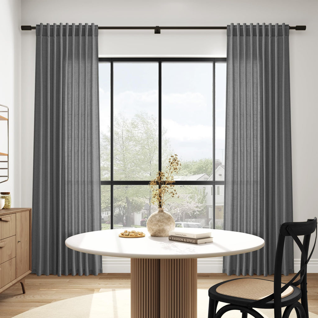 Blazer Grey Linen Curtains 72 Inch Long Bedroom Lightweight Door Drapes 2 Panels Set, Semi Sheer Light Filtering Back