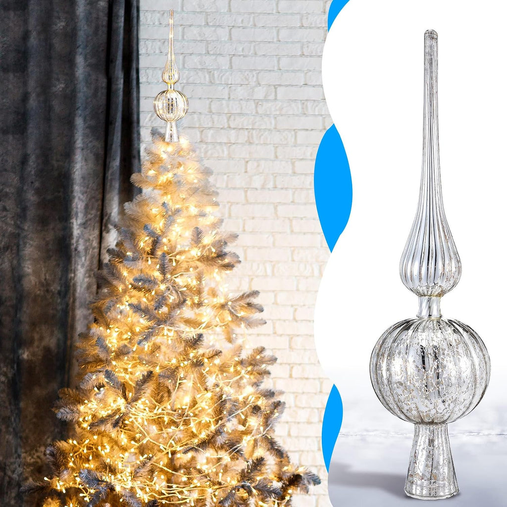 12" Mercury Glass Christmas Tree Topper,Classic,Sliver