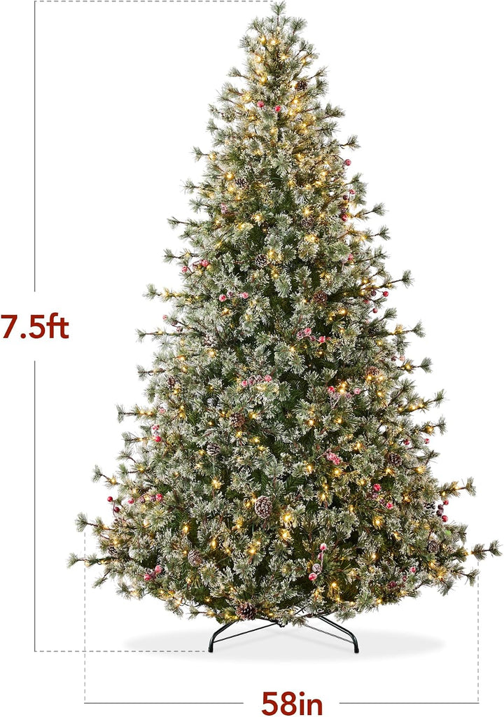 Pre-Lit Cashmere Christmas Tree, Premium Semi-Flocked Artificial Holiday Decor w/Cordless Connection, 2-in-1