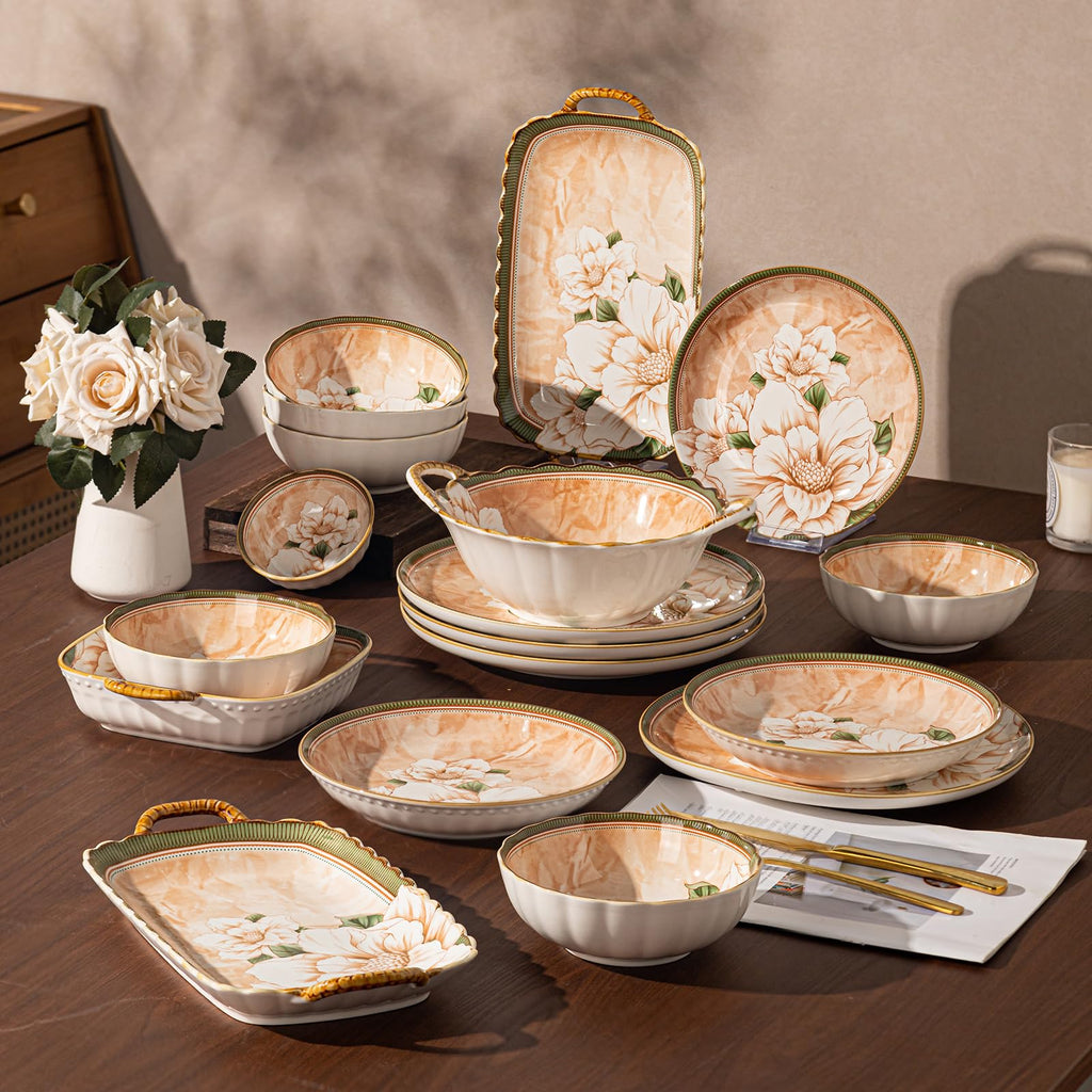 Ceramic Dinnerware Set, Series Kavara II, (Vintage Camellia)