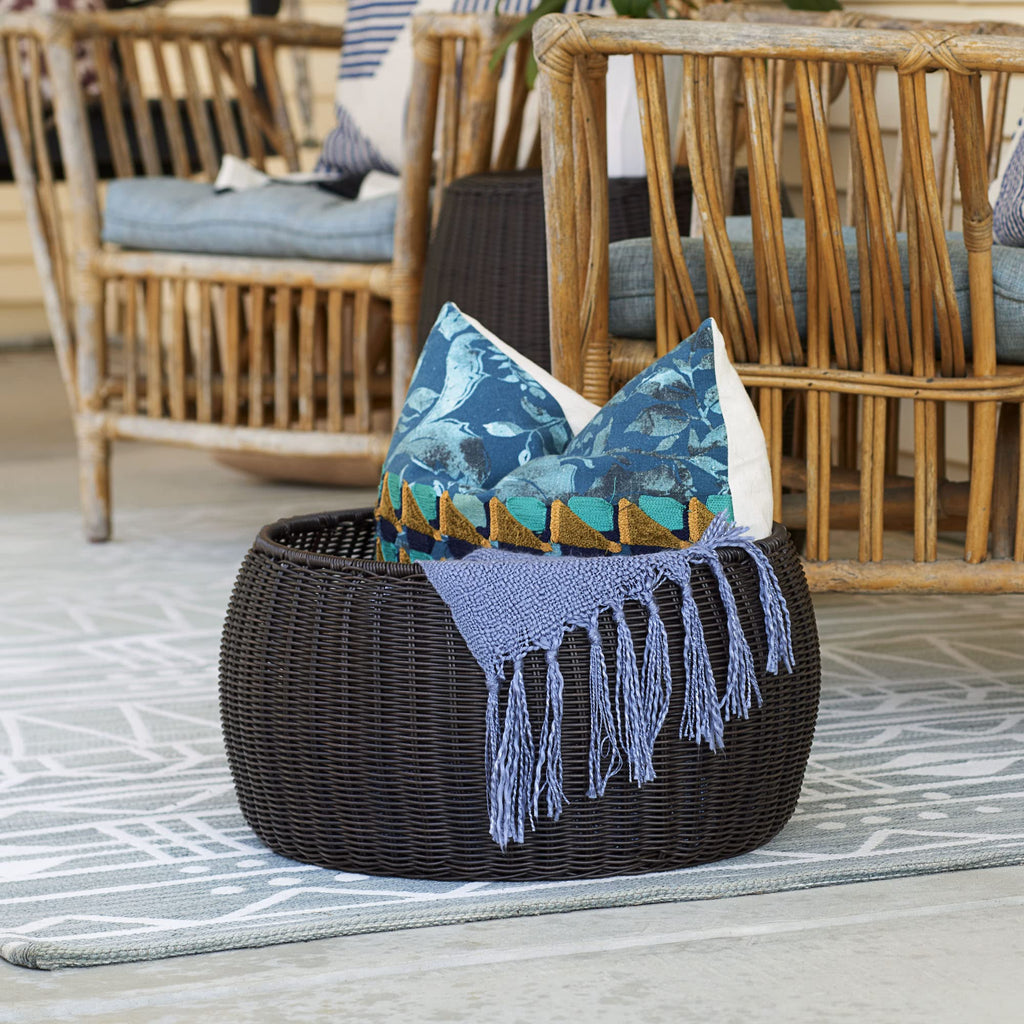 Round Handwoven Resin Storage Stool Ottoman, Brown