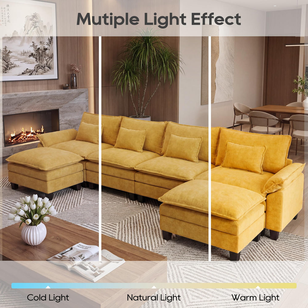 Oversized Modular Sectional Sofa, Yellow:157" U Shaped