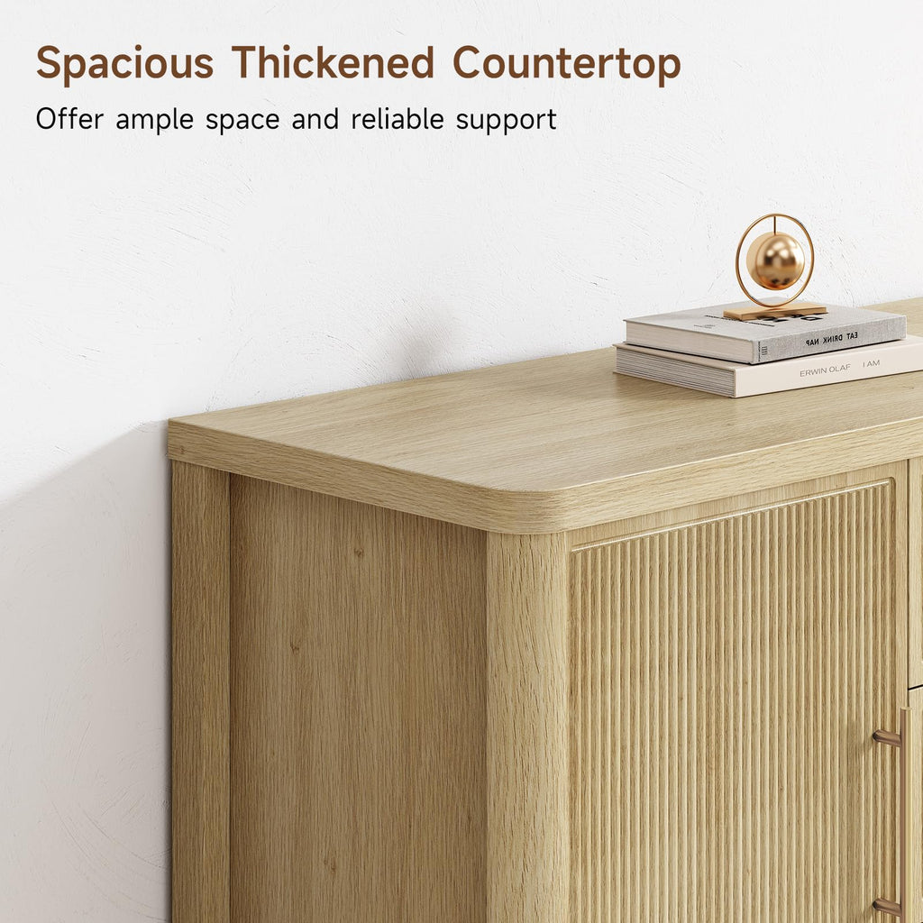 55" Sideboard Buffet Cabinet with Storage and 3 Drawers, Oak
