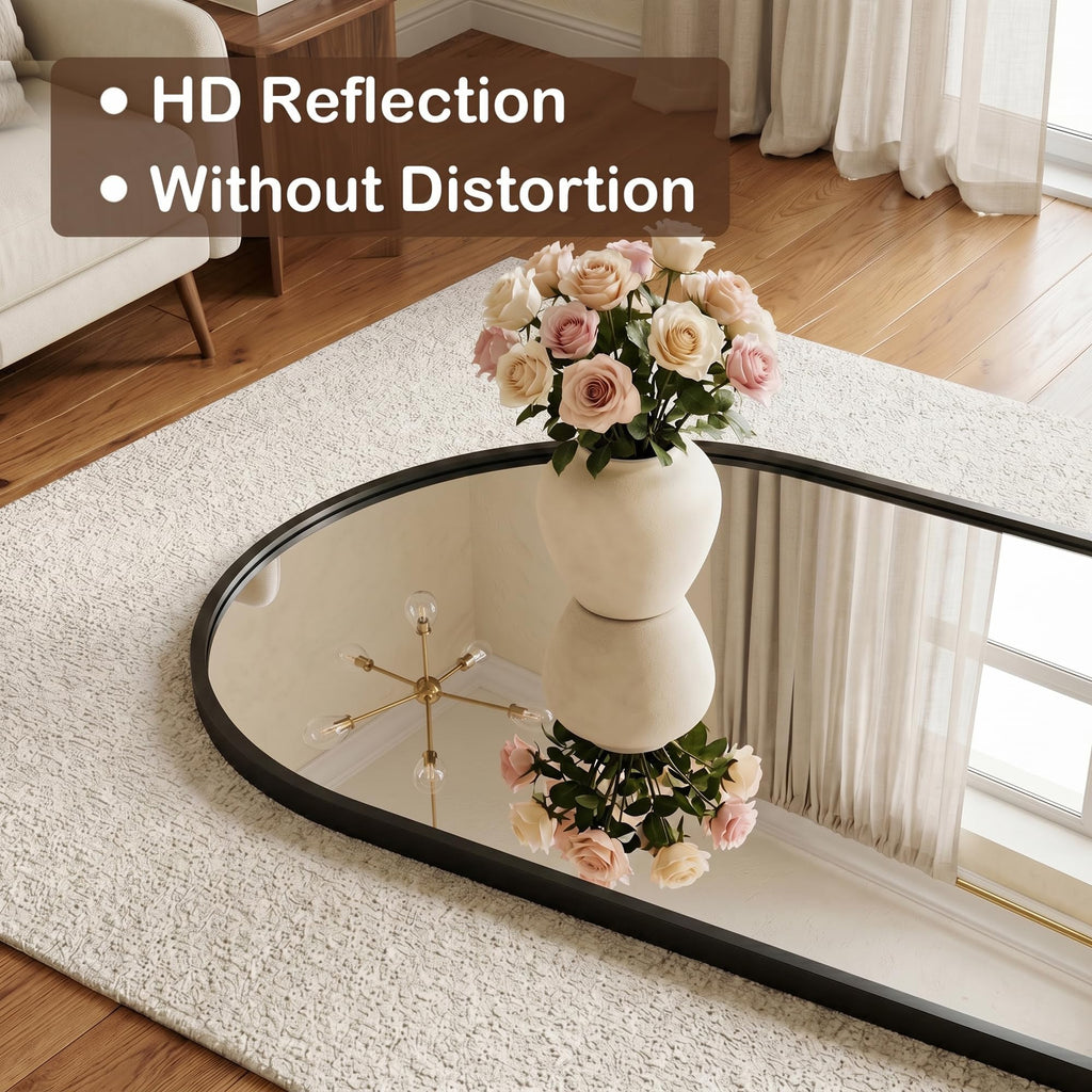 Full Length Mirror, 48" x 14" Over-the-Door Hanging Mirror, Black