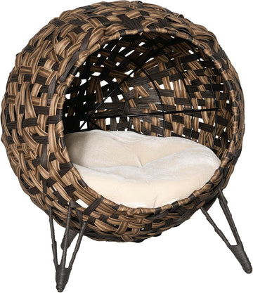20.5" Weaved Cat Bed with Cushion, Brown
