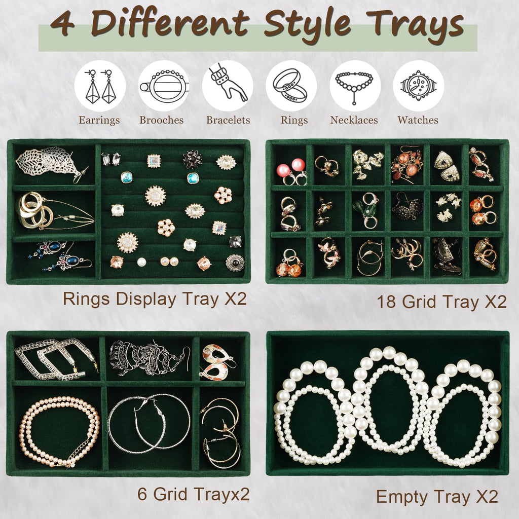 Jewelry Drawer Organizer, 8 Set of Stackable Velvet Organizer Tray, Drawer Inserts for Jewelry Organization, Showcase