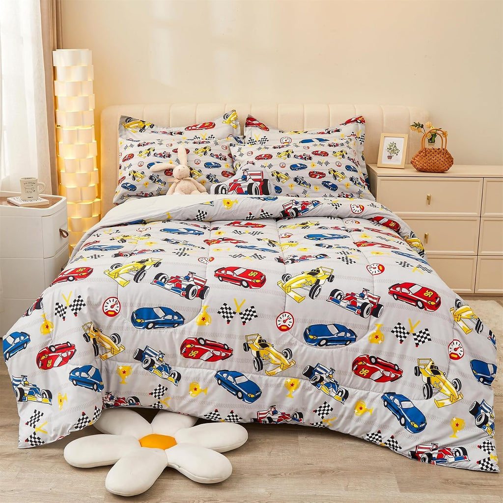 Twin Comforter Sets for Boys Kids, 6 Pieces Bed in a Bag Racing Car Bedding Comforter Sheet Set with Shams and