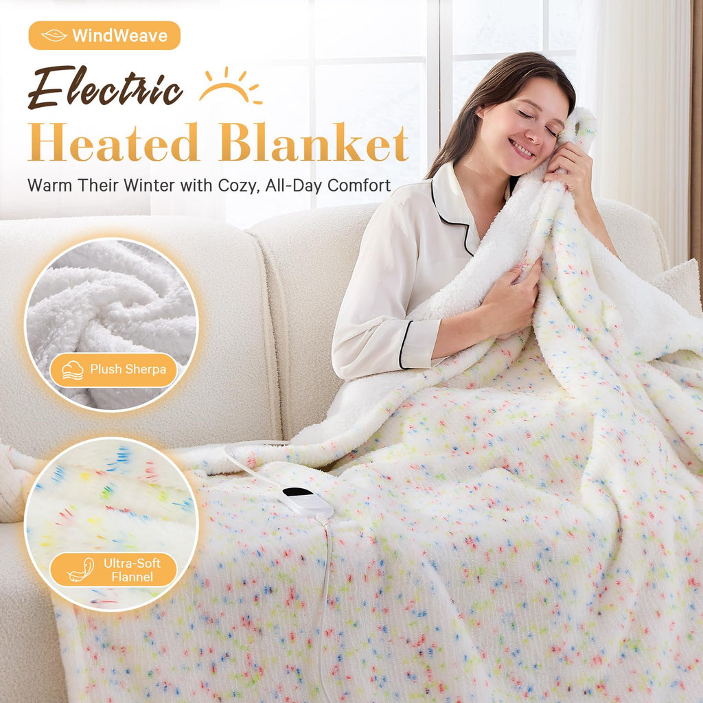 Heated Blanket Electric Throw 50"X60", Heating Fuzzy Blanket, Rainbow