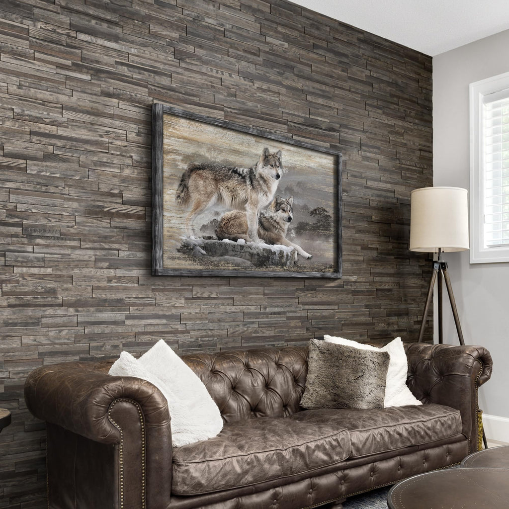Gray Wolf Wall Art, Rustic Wildlife Picture and Lodge, 45x30