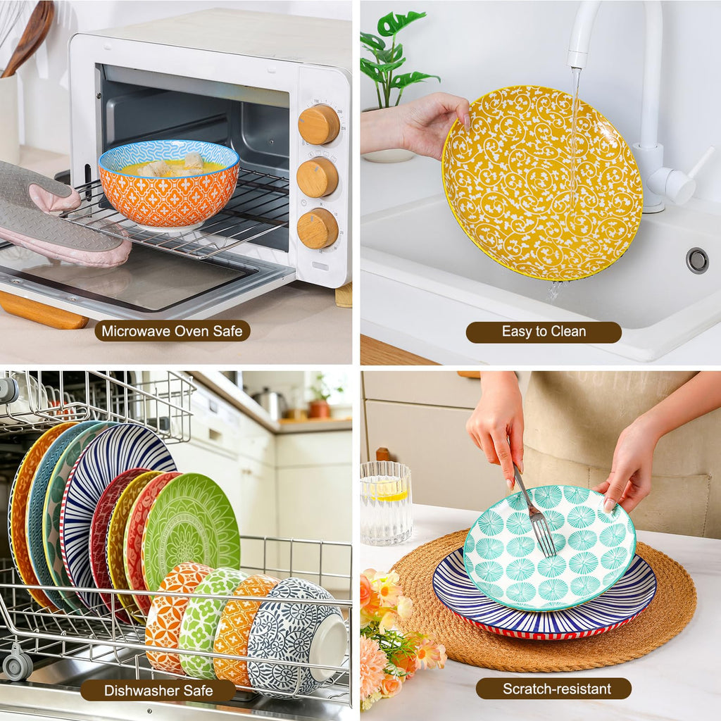 Ceramic Plates and Bowls Sets, 32 Pieces Dinnerware Sets for 8, Scratch Resistant Dish Set for family