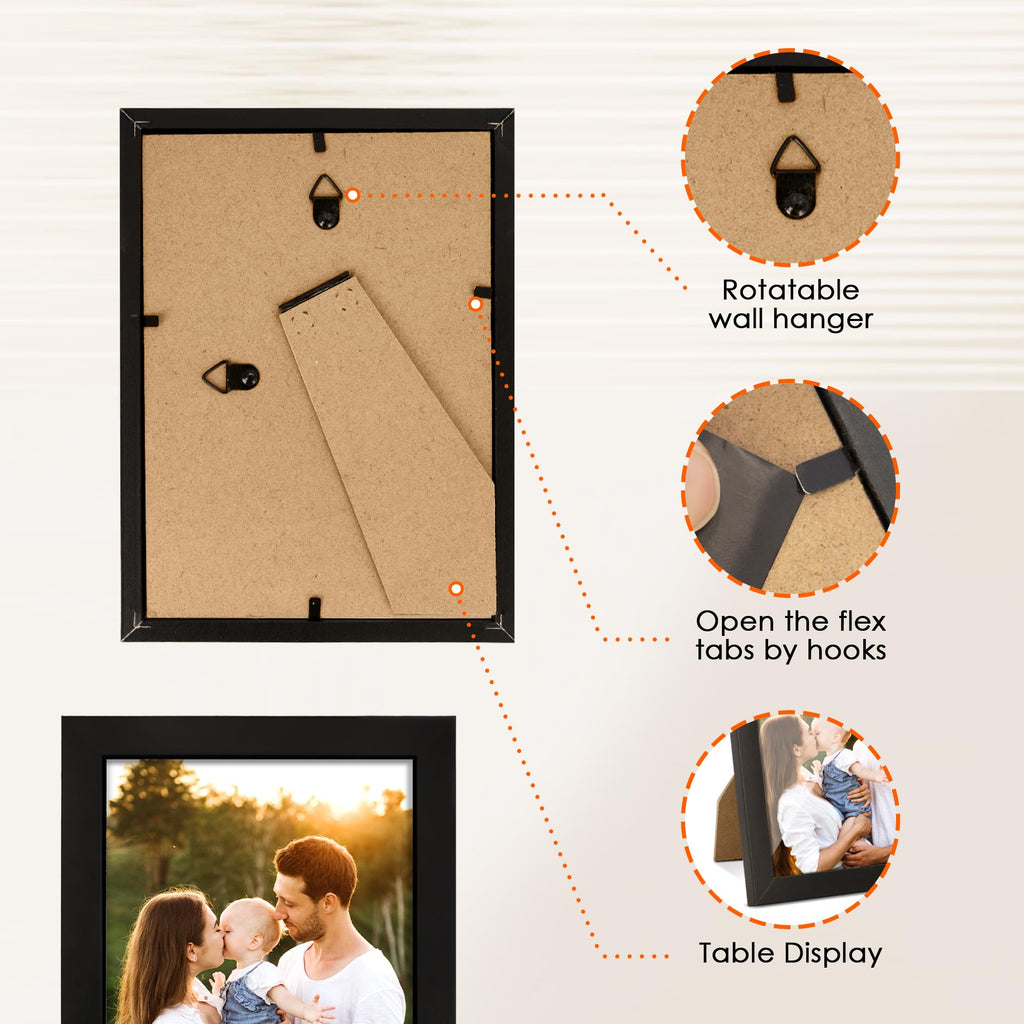 4x6 Picture Frame Set of 10, 4x6 Photo Frames Bulk with HD Plexiglass for Wall Hanging or Tabletop Display, Black