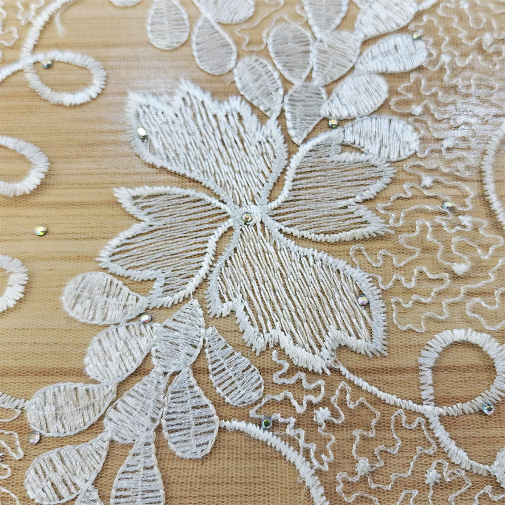 African Lace Fabric 5 Yards White Rhinestones Embroidery French Tulle Nigerian Wedding Party Dress Sewing Material