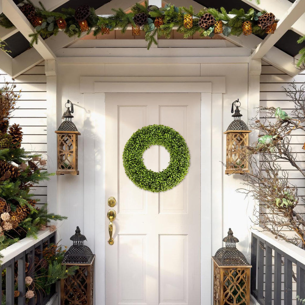 Boxwood Wreath, 20inch Wreath for Front Door Greenery Wreath Outdoor/Indoor Green Home Round All Year Round Farmhouse