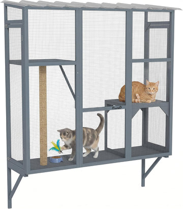 Outdoor Catio for 2-3 Large Indoor Cats 2 Jumping Platforms Gray
