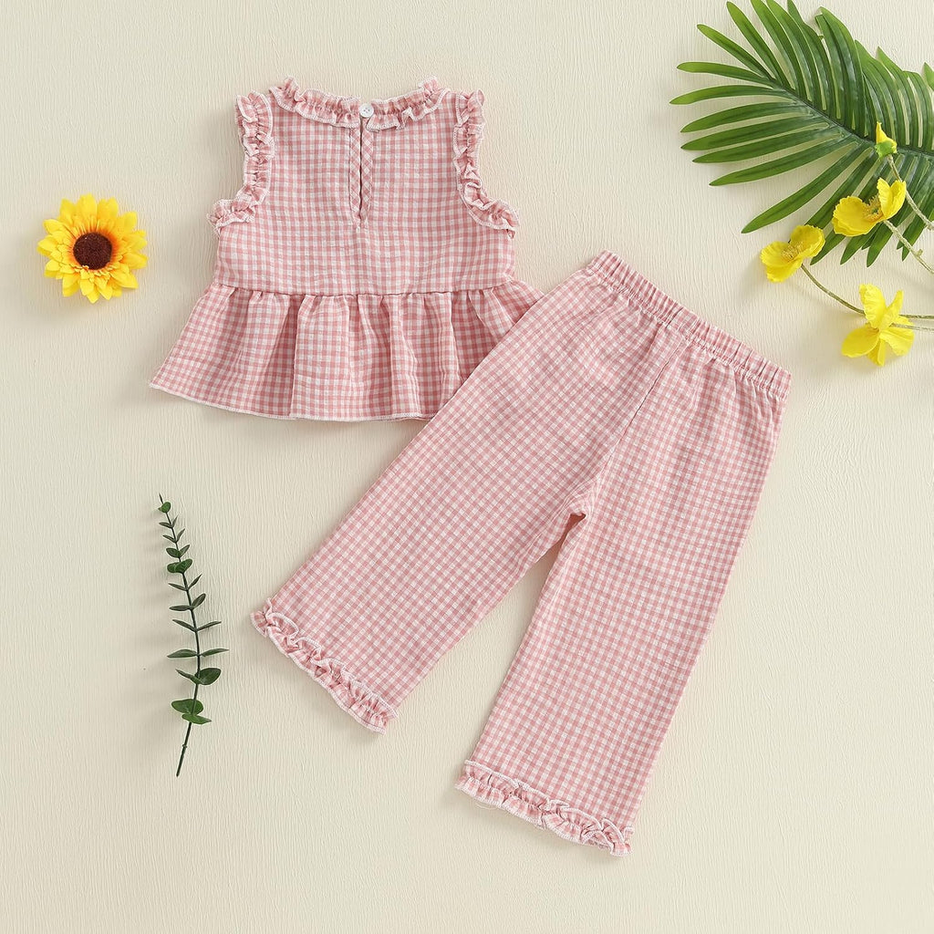 Toddler Girl Clothes Ruffle Sleeveless Shirt Pants Set