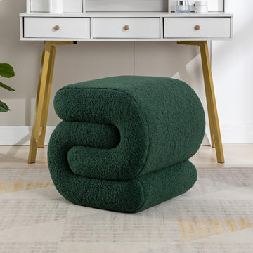 Sherpa Ottoman Stool, Modern S-Shaped Boucle Vanity Stool Pouf Ottoman Seat, Decorative Floor Chair Foot Stool for