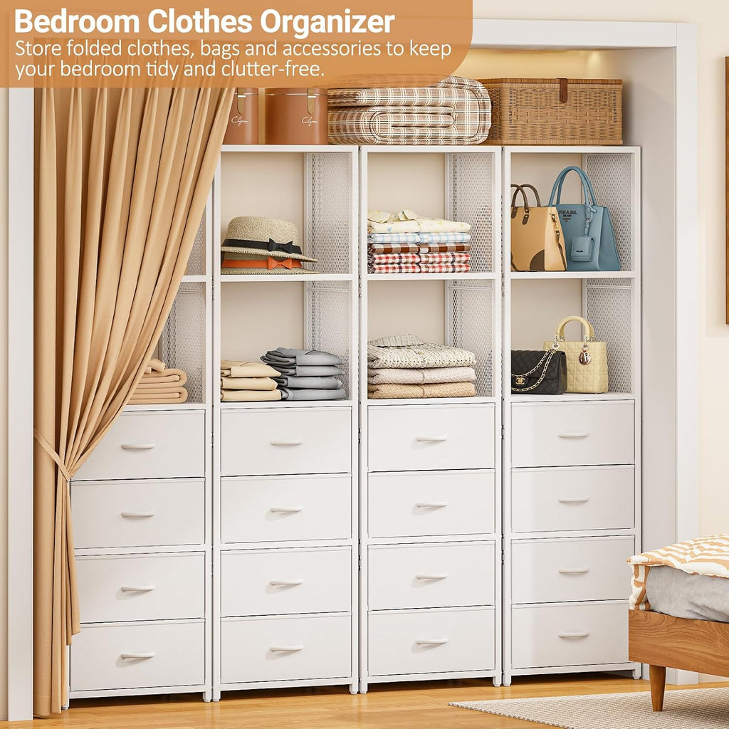 Closet Drawer Organizer, Freestanding Closet System with 4 Drawers, Walk-in Closet Storage Unit with Wooden Top &