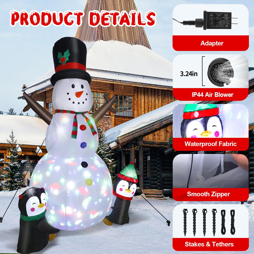 8FT Christmas Inflatable Snowman Outdoor Decorations, Christmas Blow up Snowman with Two Penguins Decoration