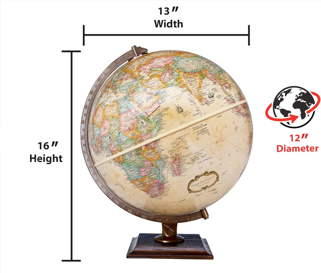 Easy to Assemble World Classic Globe, 12" Desktop World Globe or Office Desk Decor, Raised Relief, Up-to-date