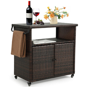 Outdoor Bar Cart with Storage Cabinet, Brown