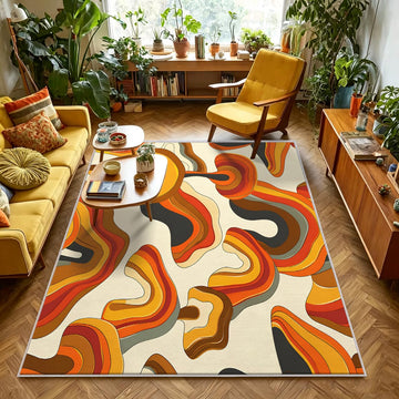 70s Retro Rug Large 8x10 Living Room, Home Decor Accessories