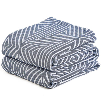 100% Cotton Geometric Reversible Muslin Blanket 60"×80" Blue