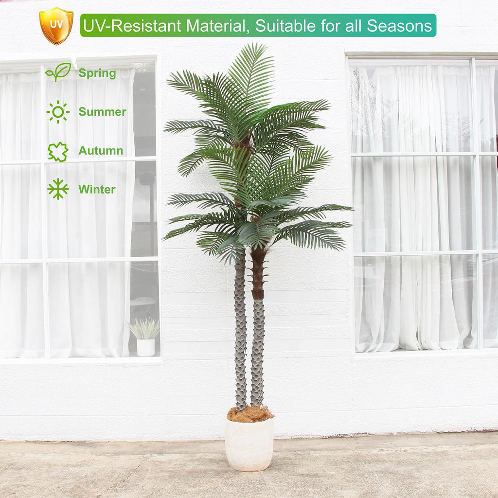 10ft Tall UV Resistant Faux Palm Tree, 120in Artificial Palm Tree Indoor Outdoor with Real Bark and Realistic Leaves