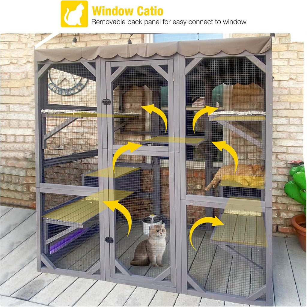 Window Catio Outdoor Cat Enclosure 5-Level Walk-in Cat House
