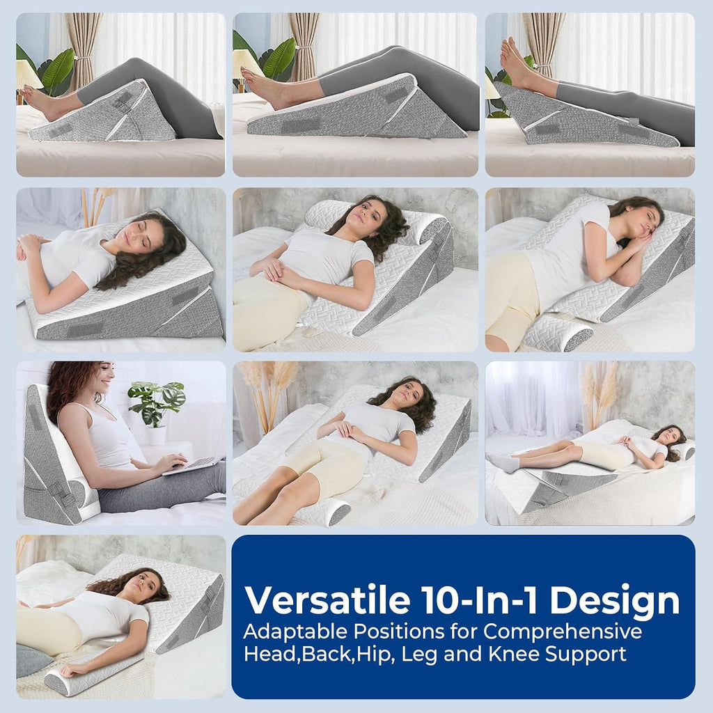 Wedge Pillow Headboard for Sleep, 3PCS Adjustable Bed Wedge Pillow for Acid Reflux&Back Pain Relief, Sleeping, Back