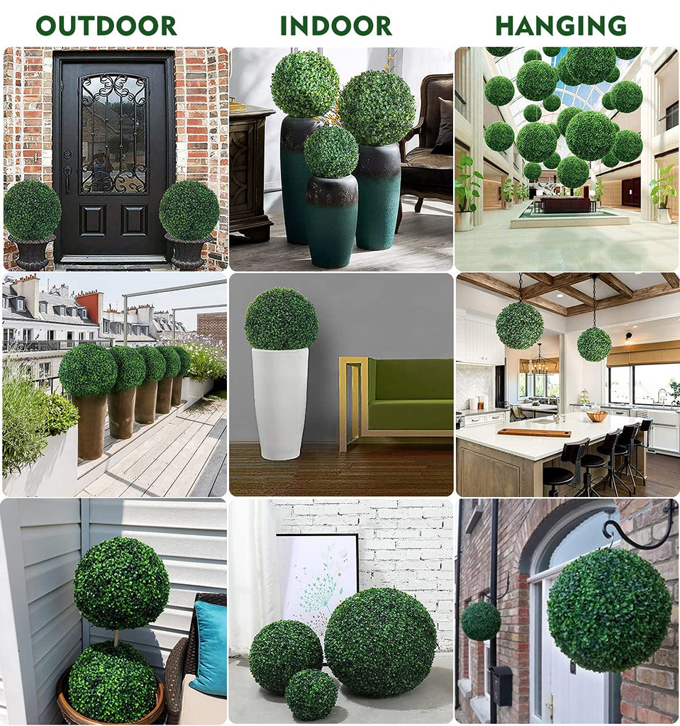 2PCS 15.7" Artificial Plants UV Protected Boxwood Topiary Balls