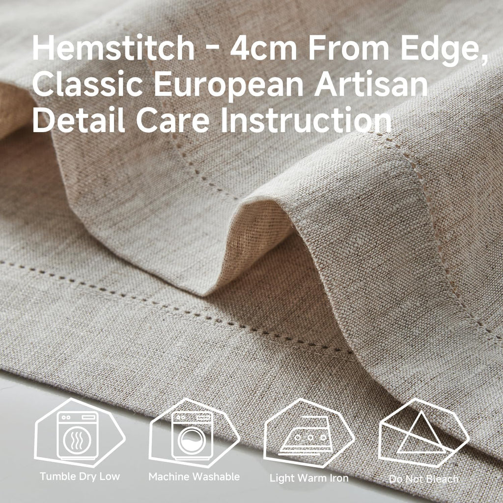 100% Pure French Linen Table Runner 108 Inches Long, Natural Hemstitch Tablecloth with Mitered Corners, Crease-Free