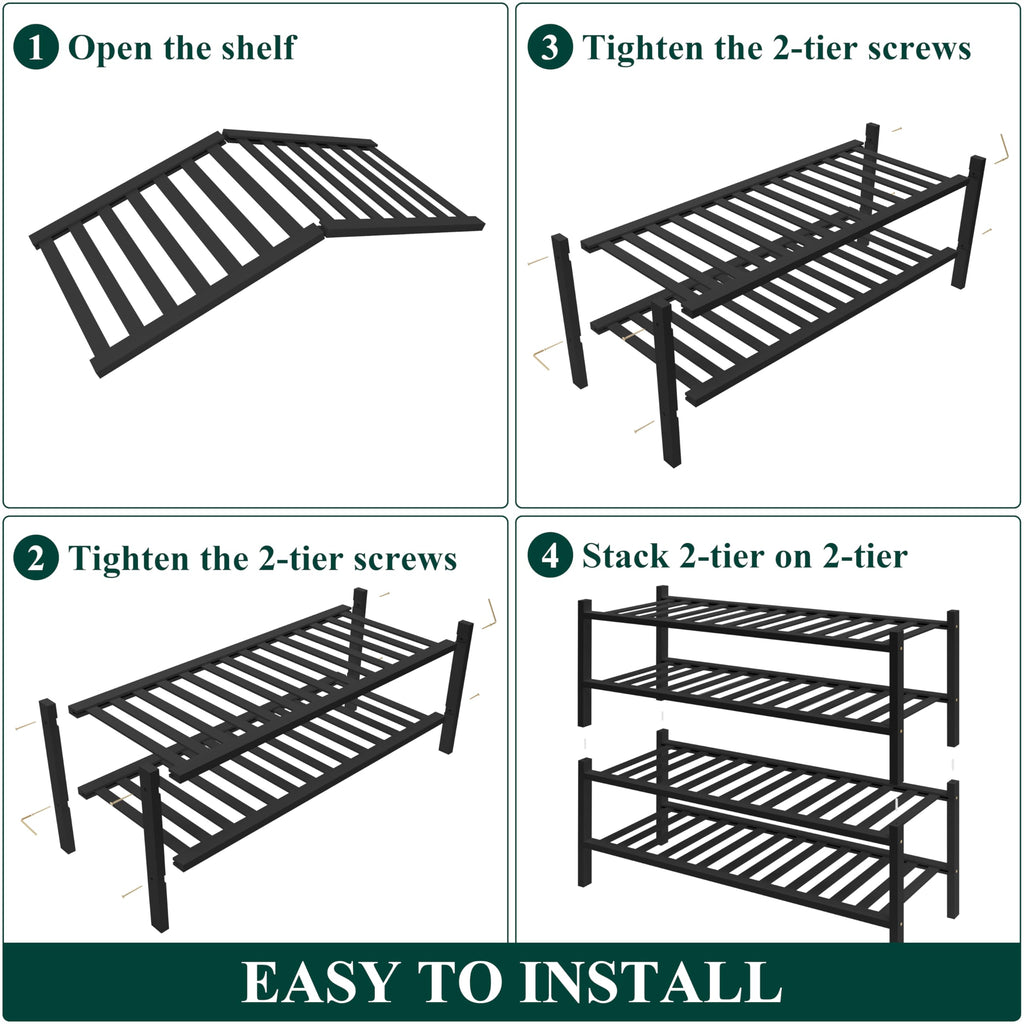 Bamboo Shoe Rack for Closet, 4 Tier - 26.77" Wide, Black