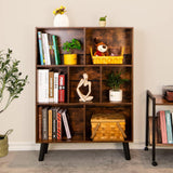 Cube Bookshelf 3 Tier Mid-Century Rustic Brown Modern Bookcase with Legs,Retro Wood Bookshelves Storage Organizer