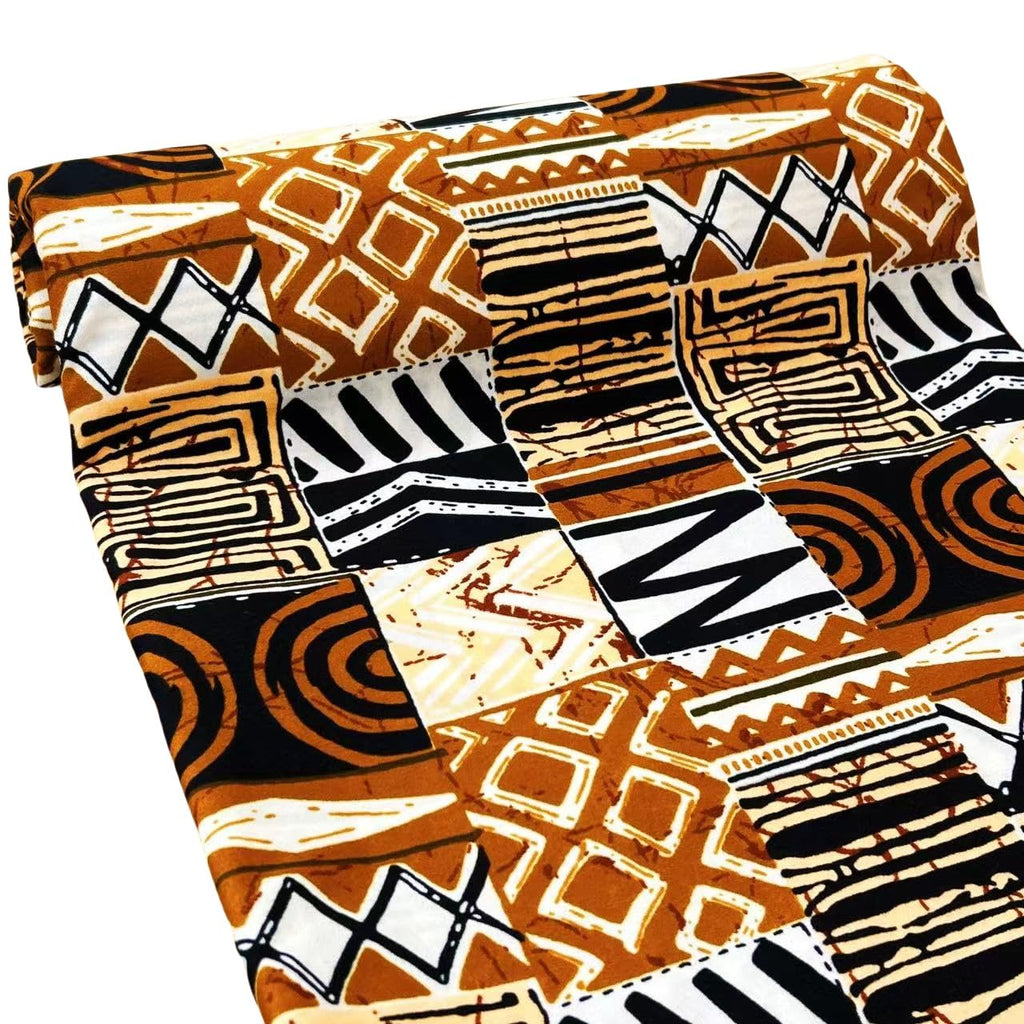 1 Piece of 6 Yard African Ankara Wax Print Fabric Kente Fabric Batik Ankara for Sewing for Party Dress (Brown)